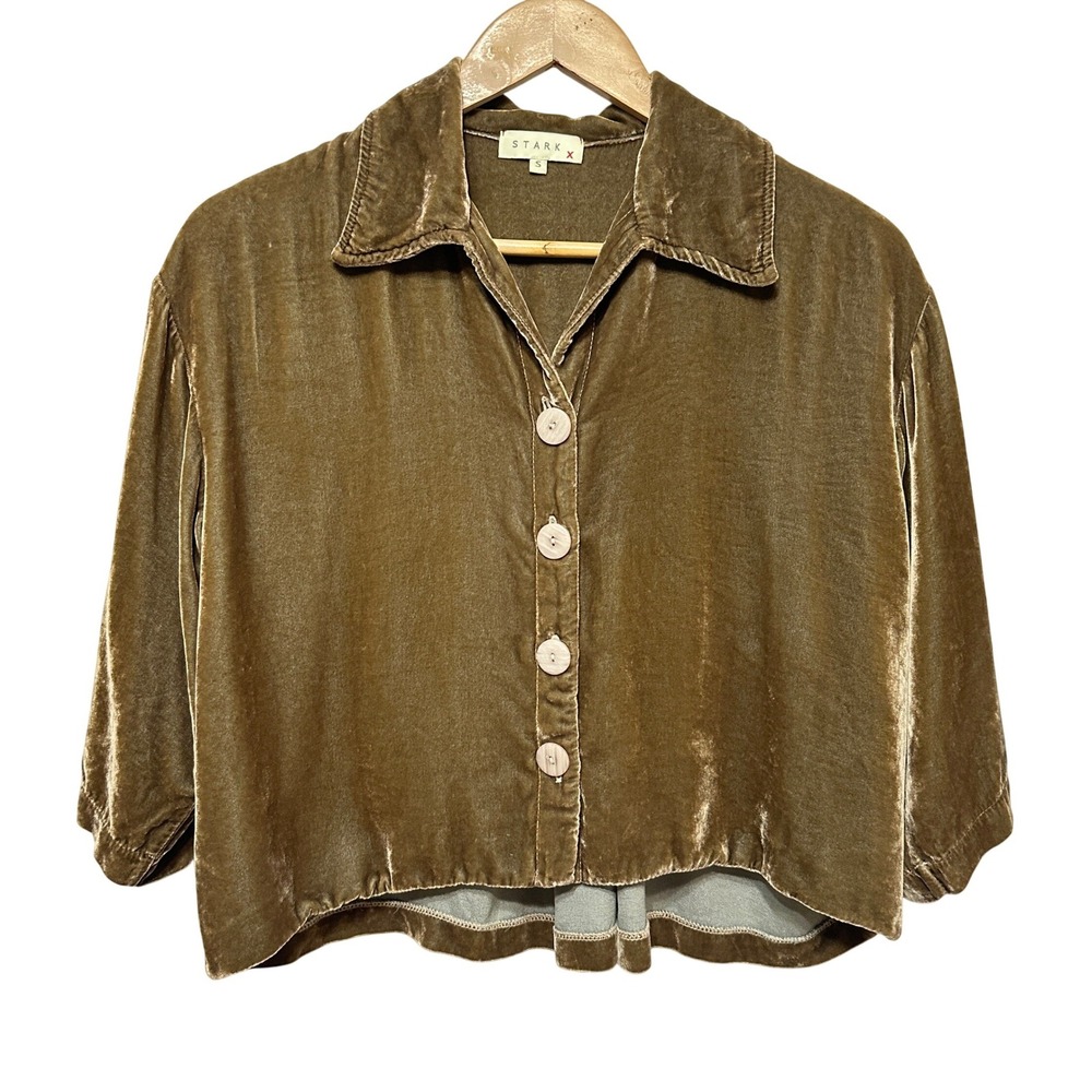 STARK X Crop Velvet Button Down Shirt Jacket Womens Small Silk Blend Indie